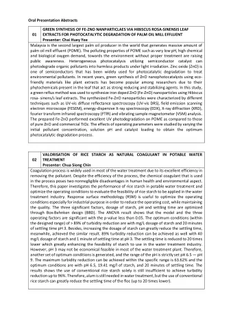 Oral Presentation Abstracts  GREEN SYNTHESIS OF FE-ZNO NANPARTICLAES VIA HIBISCUS ROSA-SINENSIS