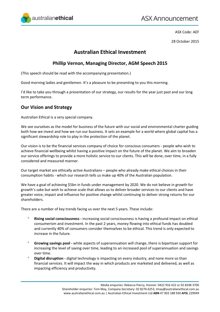 australian ethical investment