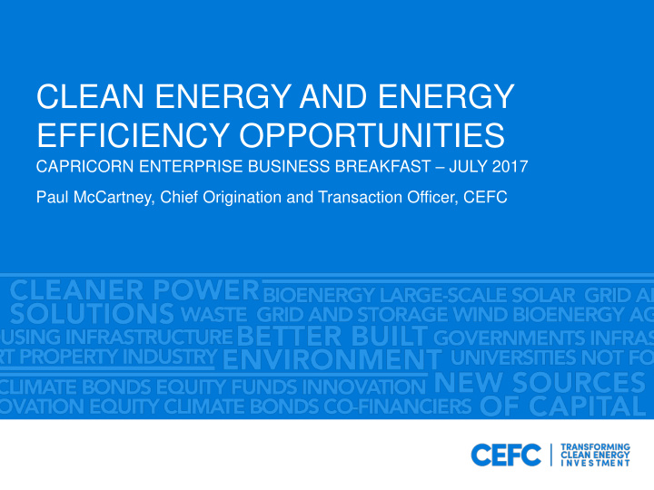 clean energy and energy efficiency opportunities