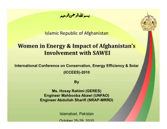 Women in Energy &amp; Impact of Afghanistans  Involvement with SAWEI