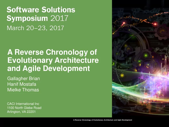a reverse chronology of evolutionary architecture and