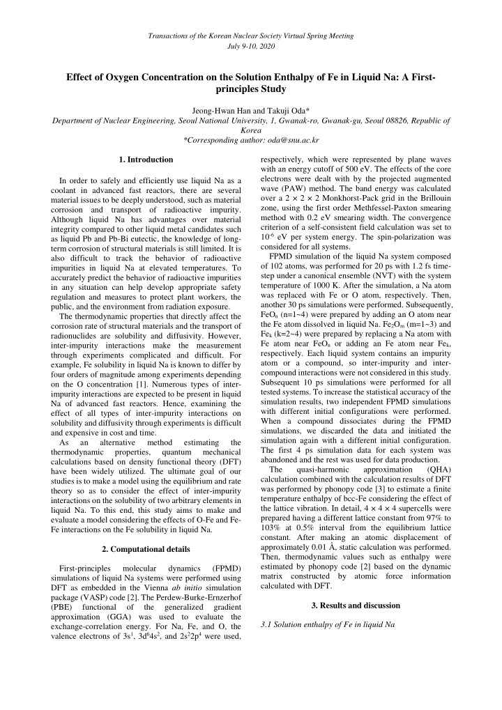 effect of oxygen concentration on the solution enthalpy