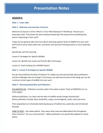 Presentation Notes  SESSION 3: Slide 1  Cover slide Slide 2  Welcome and overview of lessons