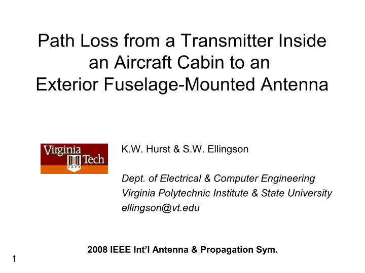 path loss from a transmitter inside an aircraft cabin to