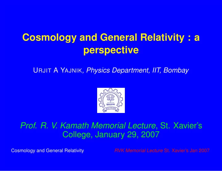 cosmology and general relativity a perspective