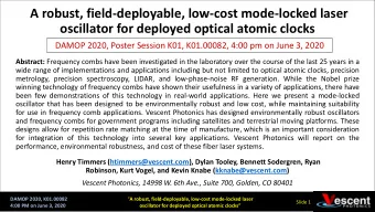 oscillator for deployed optical atomic clocks  DAMOP 2020, Poster Session K01, K01.00082, 4:00 pm