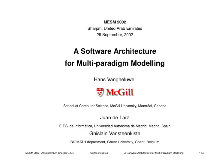 a software architecture for multi paradigm modelling