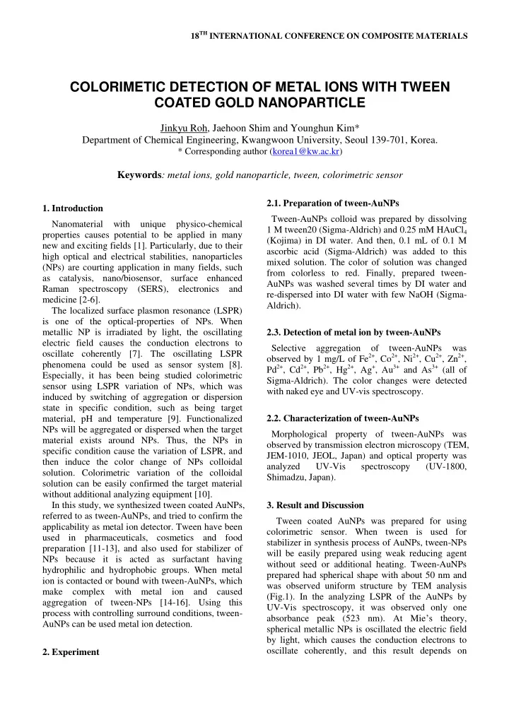 colorimetic detection of metal ions with tween coated