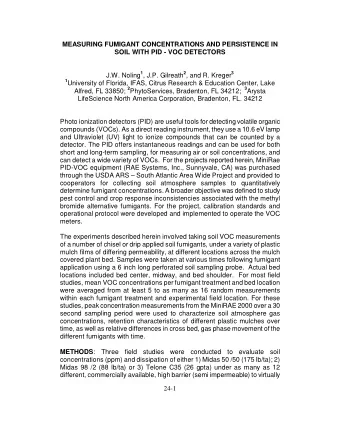 MEASURING FUMIGANT CONCENTRATIONS AND PERSISTENCE IN  SOIL WITH PID - VOC DETECTORS J.W. Noling 1 ,