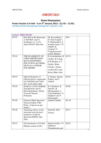 OMT  OMTAT 201  AT 2013  Poster Pres  Poster Presenta  entations  tions Poster Session 3 in Hall -