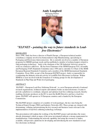 Andy Longford  Managing Partner  PandA Europe  ELFNET  pointing the way to future standards