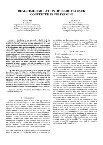 REAL-TIME SIMULATION OF DC-DC FLYBACK  CONVERTER USING FSS MINI  Haridas M S  Dr.Prince A  P G