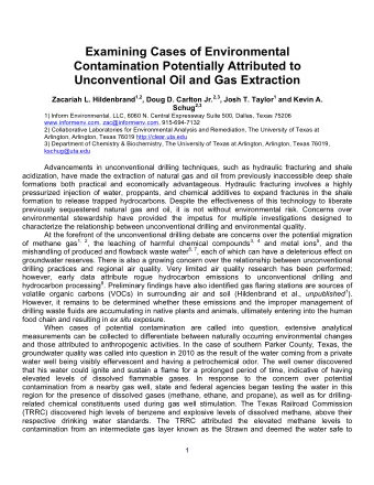 Examining Cases of Environmental  Contamination Potentially Attributed to Unconventional Oil and