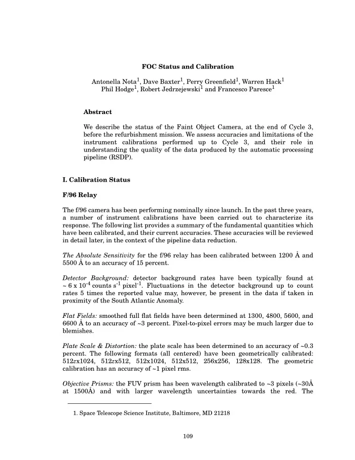 foc status and calibration