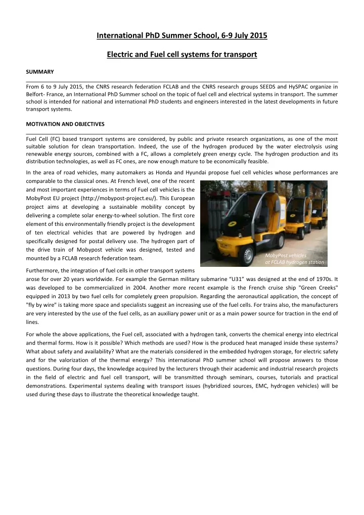 international phd summer school 6 9 july 2015 electric