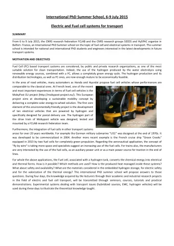 International PhD Summer School, 6-9 July 2015  Electric and Fuel cell systems for transport
