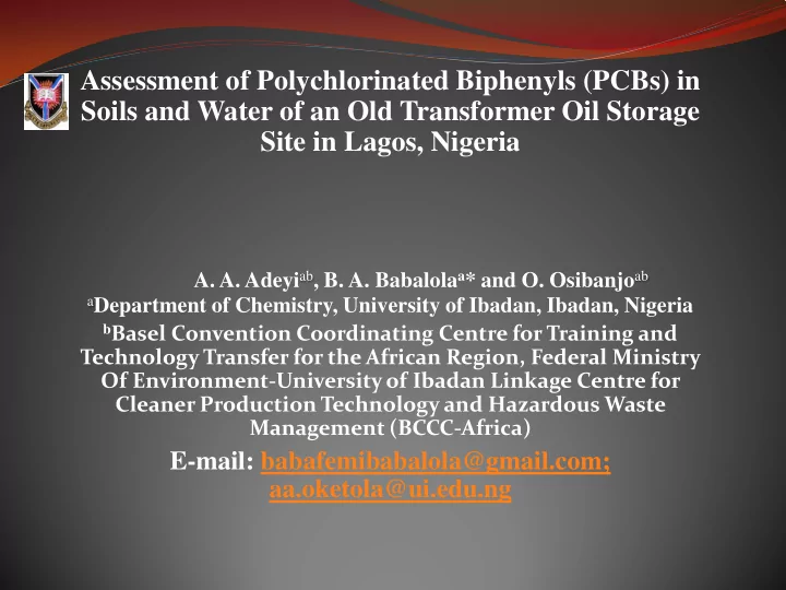 assessment of polychlorinated biphenyls pcbs in soils and