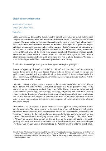 Global History Collaborative  Alessandro Stanziani  EHESS and CNRS Paris  Sta  tate  te o  of ar