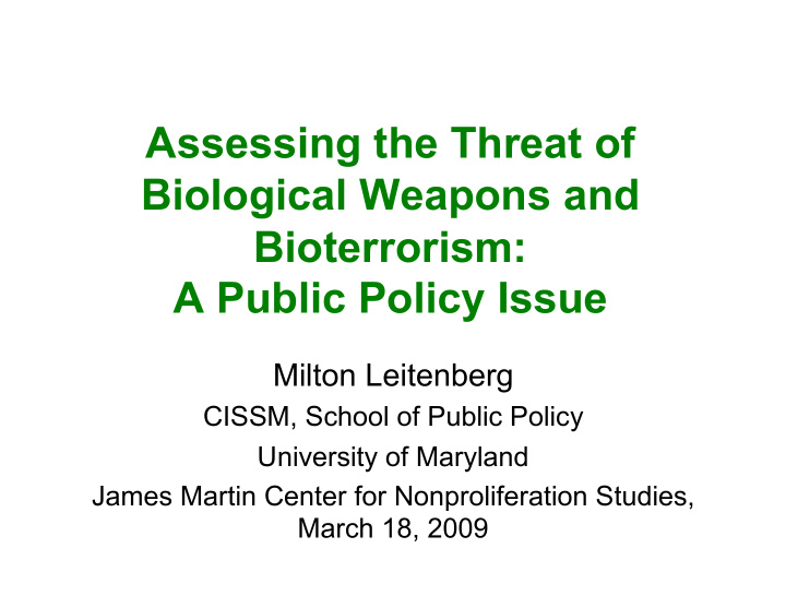 assessing the threat of biological weapons and