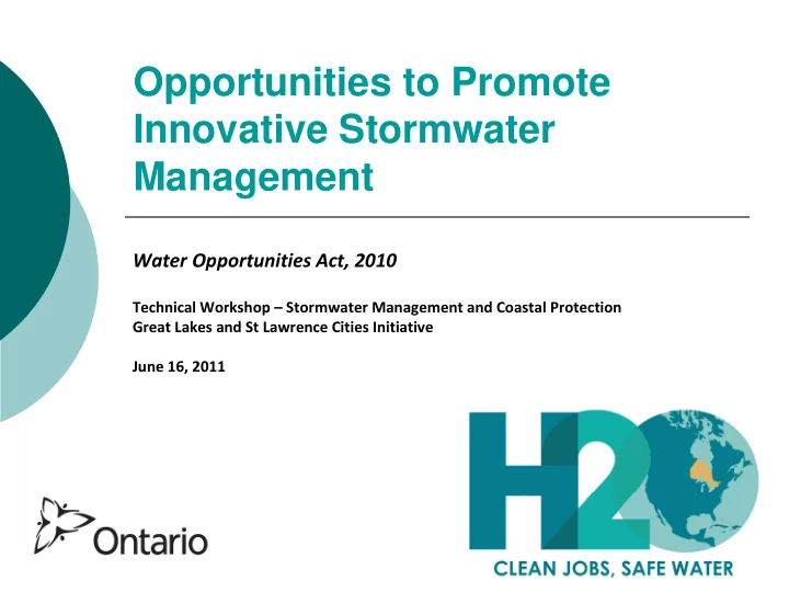 opportunities to promote innovative stormwater management