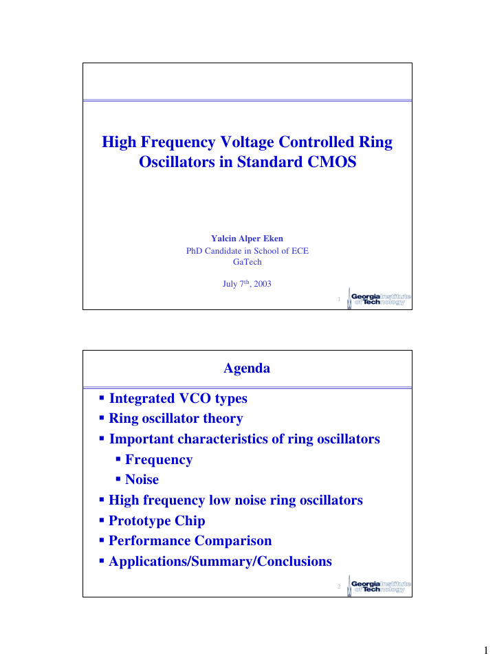 high frequency voltage controlled ring oscillators in