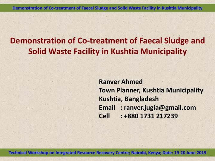 demonstration of co treatment of faecal sludge and solid