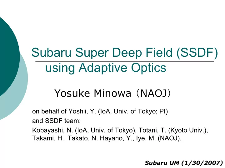subaru super deep field ssdf using adaptive optics