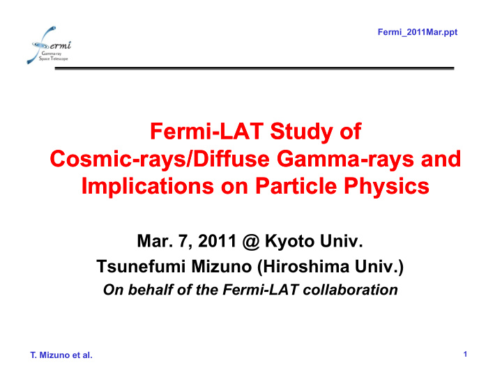 fermi fermi lat study of lat study of cosmic cosmic rays