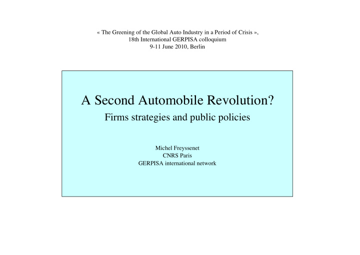 a second automobile revolution