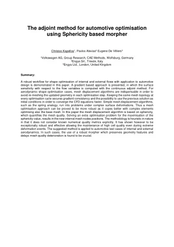 The adjoint method for automotive optimisation  using Sphericity based morpher Christos Kapellos 1