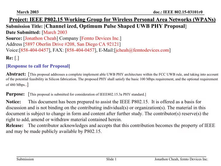 project ieee p802 15 working group for wireless personal