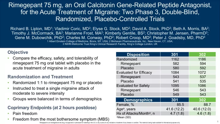 rimegepant 75 mg an oral calcitonin gene related peptide