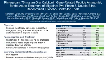 Rimegepant 75 mg, an Oral Calcitonin Gene-Related Peptide Antagonist,  for the Acute Treatment of