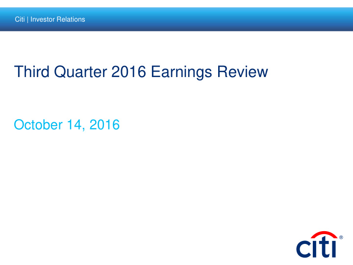 third quarter 2016 earnings review