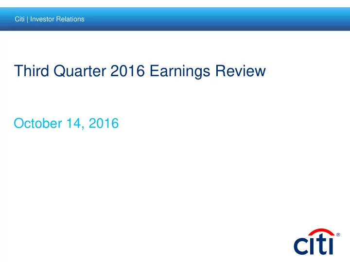 third quarter 2016 earnings review