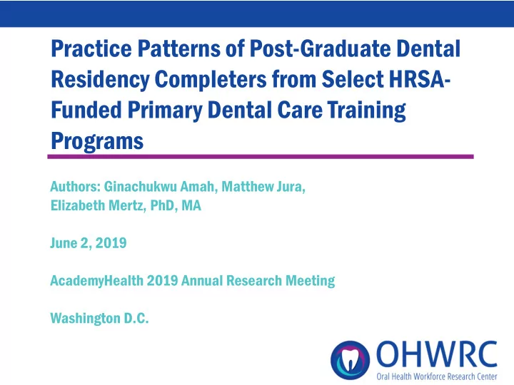 practice patterns of post graduate dental residency