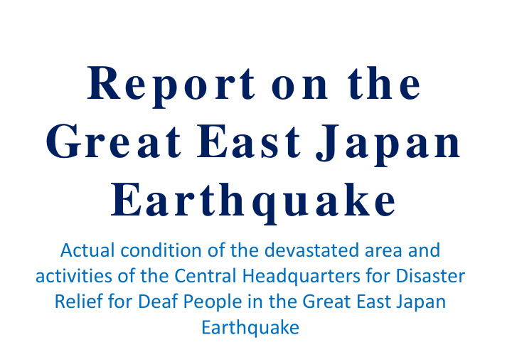 report on the great east japan earthquake