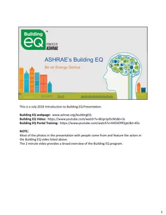 ASHRAEs Building EQ  Be an Energy Genius  1  This is a July 2019 Introduction to Building EQ