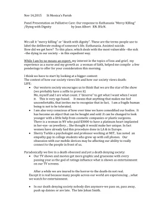 Nov 14,2015       St Monicas Parish Panel Presentation on Palliative Care: Our response to