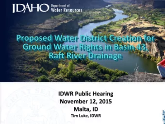 November 12, 2015 Malta, ID  Tim Luke, IDWR  Welcome  Water Users/Right Holders  Elected