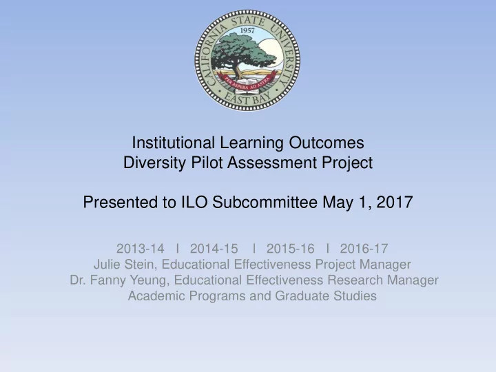 institutional learning outcomes diversity pilot