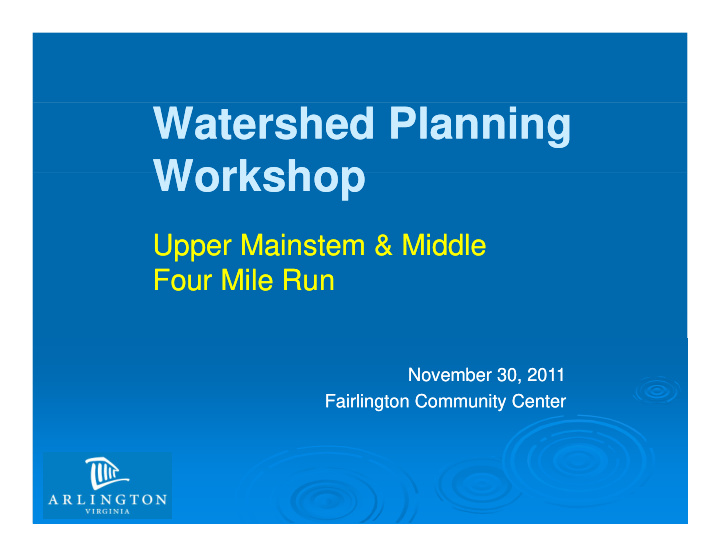 watershed planning watershed planning workshop workshop