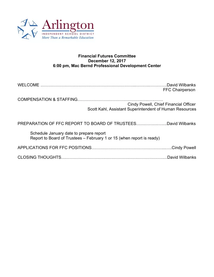 financial futures committee december 12 2017 6 00 pm mac