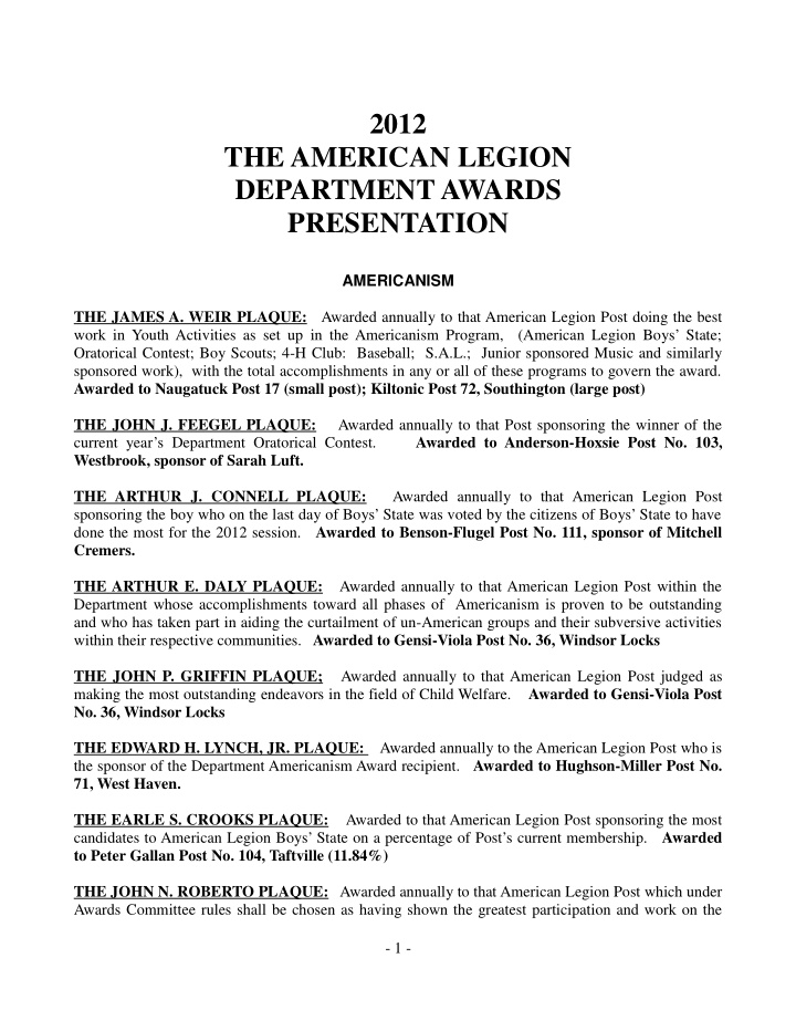 2012 the american legion department awards presentation