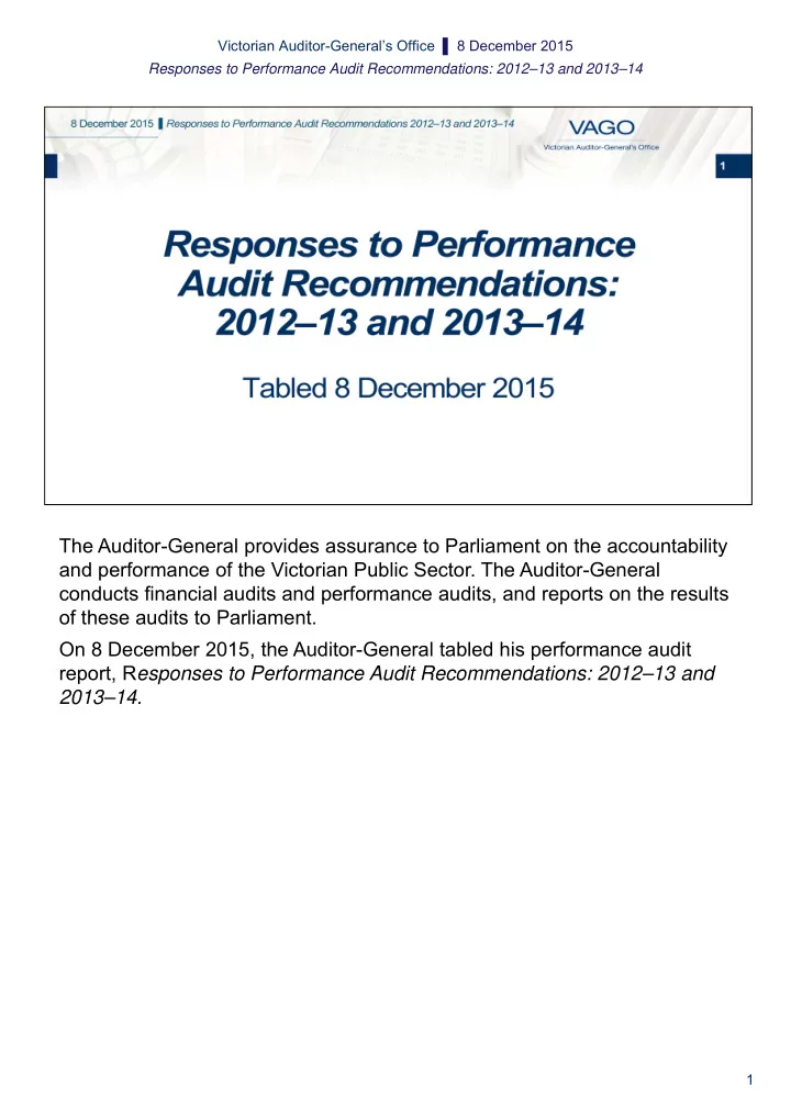 the auditor general provides assurance to parliament on