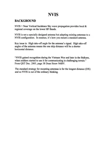 BACKGROUND  NVIS = Near  Vertical Incidence  Sky  wave  propagation  provides  local  &amp;