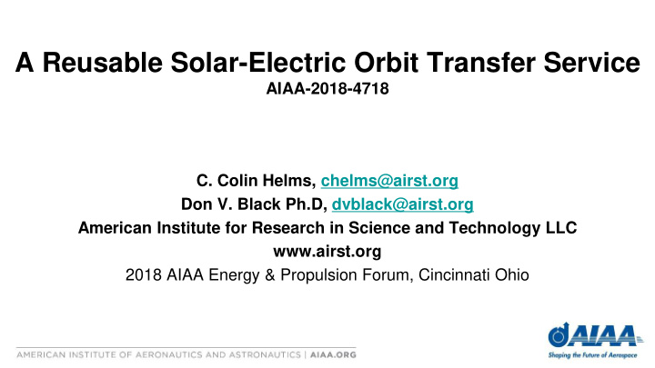 a reusable solar electric orbit transfer service
