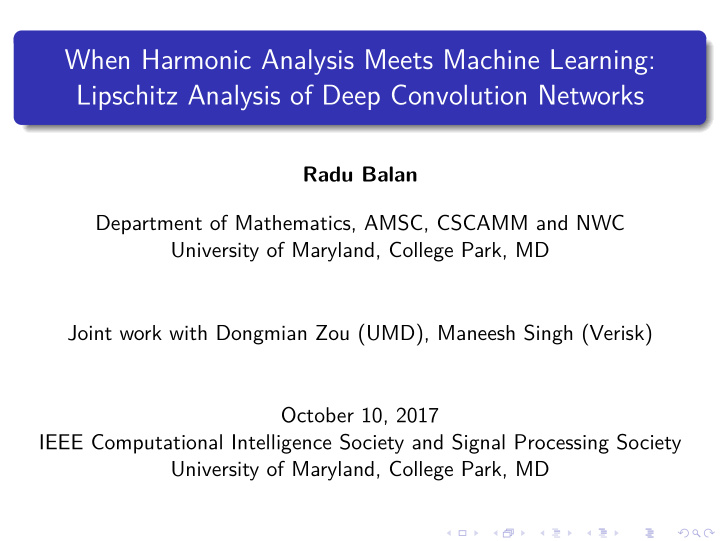 when harmonic analysis meets machine learning lipschitz