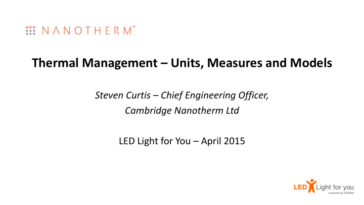 thermal management units measures and models