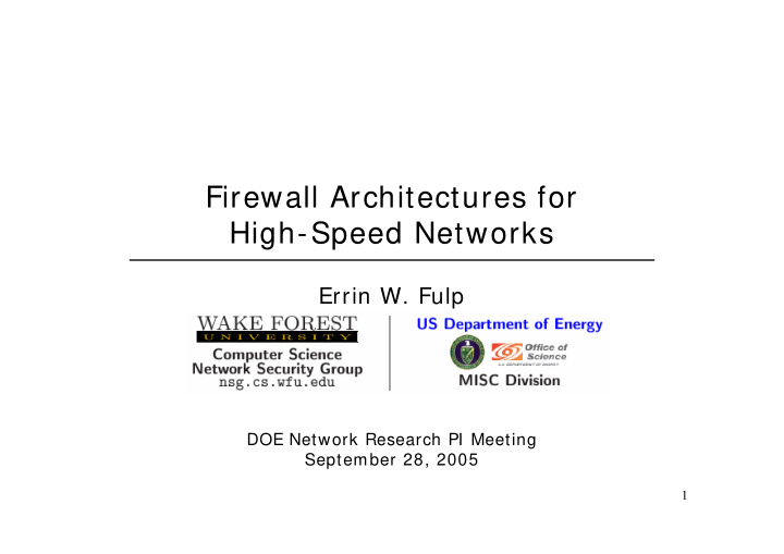 firewall architectures for high speed networks